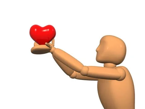 3D doll - puppet with heart in hands Stock Illustration