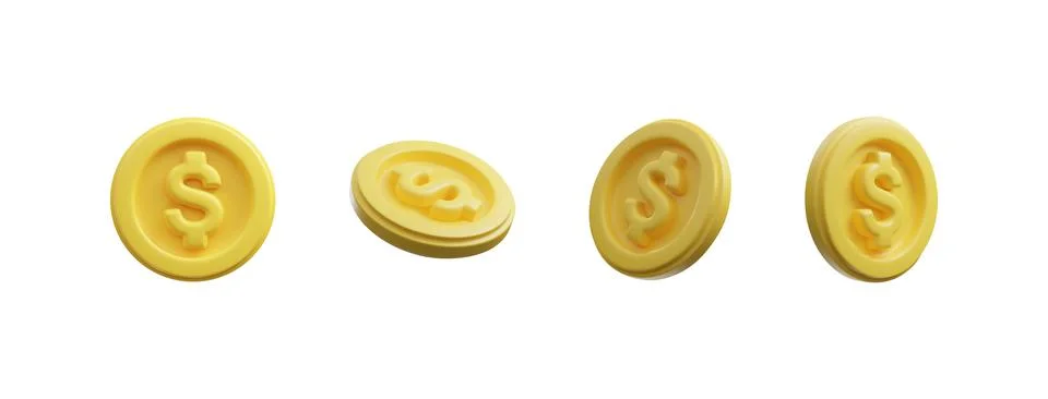 3D dollar coins vector icons set, money cash render in different angles Stock Illustration