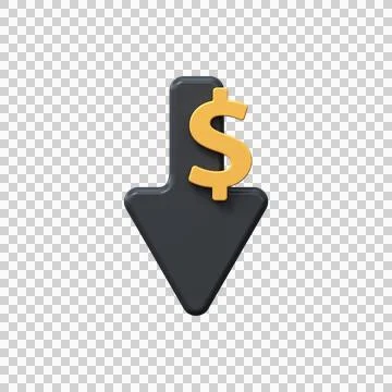 3d dollar sign with black down arrow. Income decline symbol. Stock Illustration