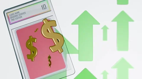 3D dollar signs float on graded card while green arrows ascend in the background Stock Footage 340946114