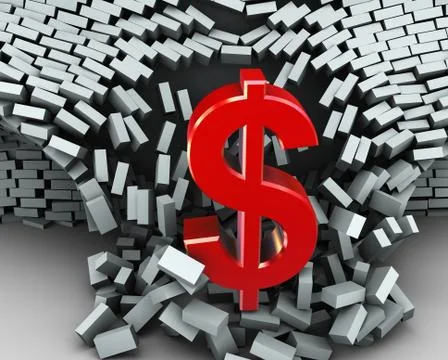 3d dollar symbol wall break Stock Illustration