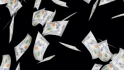 3d dollars bills exploding to down failing animation on transparent background Stock Footage 316720944