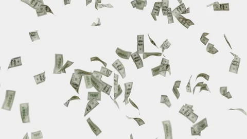 3D dollars note falling down animation video. Money Raining for transparen Stock Footage 312347198