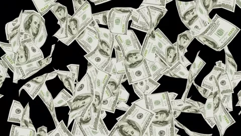 3D dollars note falling down animation video. Money Raining for transparen Stock Footage 312347252