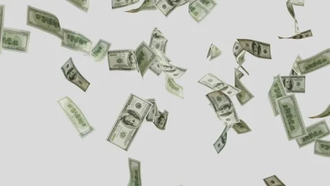 3D dollars note falling down animation video. Money Raining for transparen Stock Footage 312347289