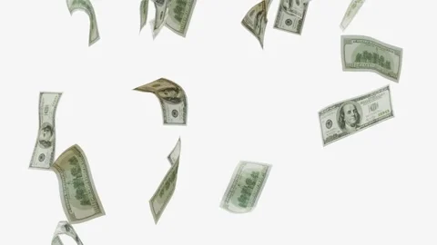3D dollars note falling down animation video. Money Raining for transparen Stock Footage 312347297