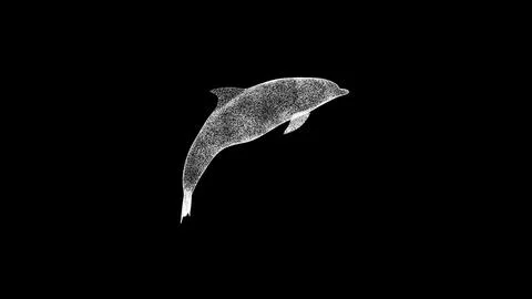 3D dolphin on black bg. Object dissolved white flickering particles. Busine.. Ilustración de archivo