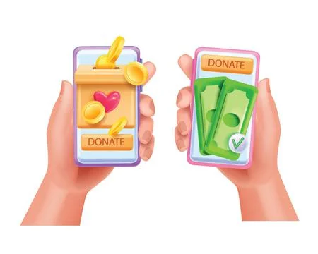 3D donate box, vector online money fund raising app Illustrazione stock