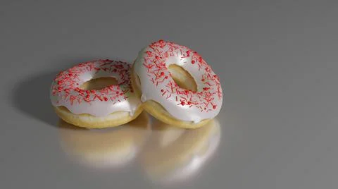 3D Donut White Icing Red Sprinkle in White Reflective Metal Background Stockillustratie