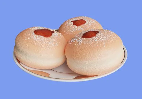 3d donuts with jam on a plate. 3d rendering Stock Illustration
