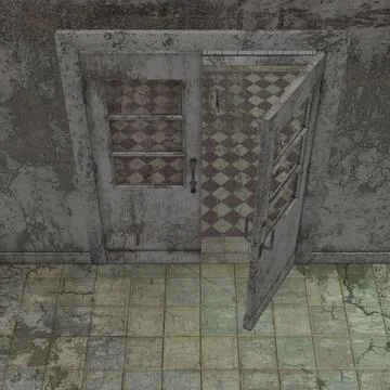 3d door in old building Ilustración de archivo