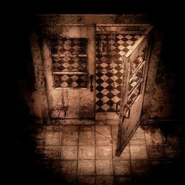 3d door in old building Ilustración de archivo