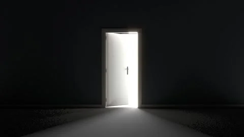 3d door opening in a dark room Stock Footage 330168067