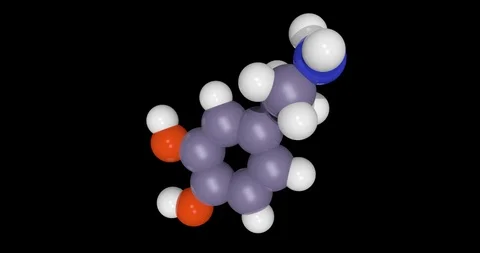 3D Dopamine molecule spinning on black background Stock Footage 99935739