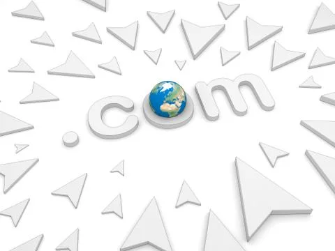 3d dot come text, arrow pointing Illustrazione stock