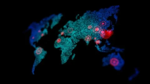 3D dot world map with red circle aim target on the map, for futuristic concep Illustrazione stock