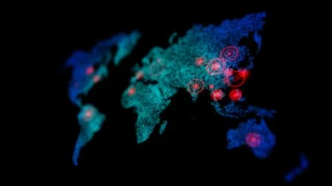 3D dot world map with red circle aim target on the map, for futuristic concep Stock Illustration