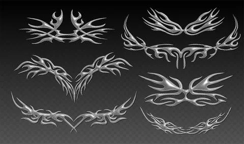 3D dotted halftone chrome liquid metal figure stickers set. Y2k neo tribal icon Stock Illustration