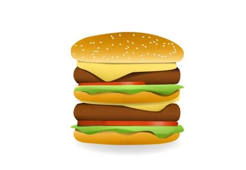 3D Double Cheeseburger, side view, vector Stock Illustration