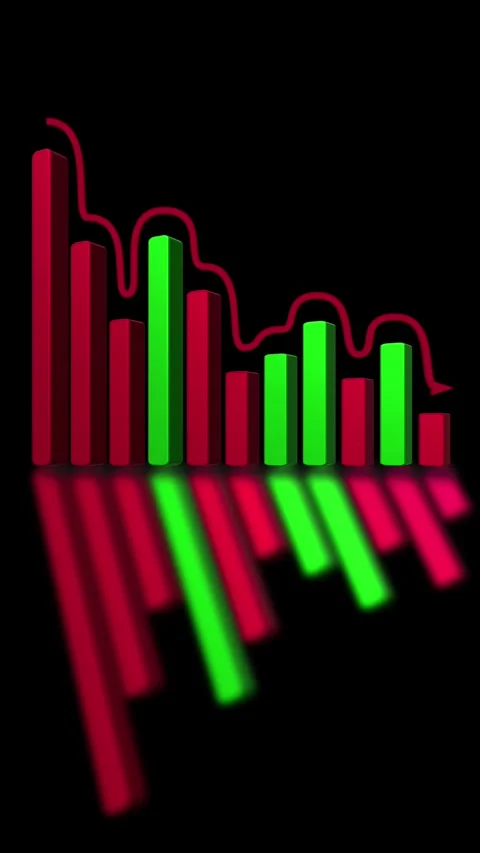 3d Down graph icon animation on black background. Business or finance concept.Fi Video stock 330393666