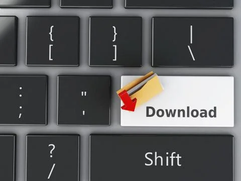 3d Download folder on the computer keyboard. Stock Illustration