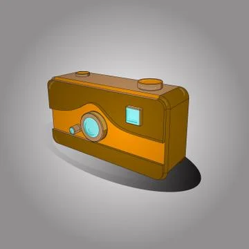 3D. Draft in white, gray and brown colors. Hanging vintage camera vector flat st Stock Illustration
