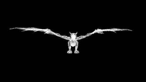 3D dragon on black background. Object made of shimmering particles. A fabul.. Ilustração Stock