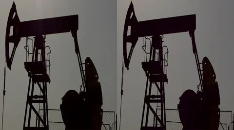 3D Dramatic Flickering Silhouette of Oil Industry Pumpjack Stock Footage 42109608
