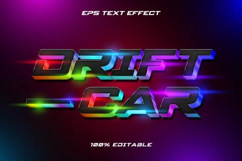3D Drift Car Editable Text Effect Neon Speed Typography Vector EPS Stock Illustration