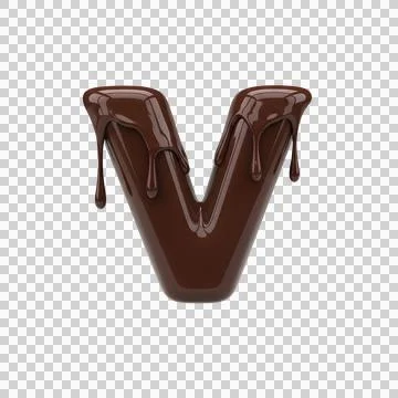 3D Dripping Dark Chocolate Alphabet Letter V Stock Illustration