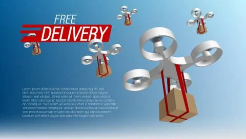 3D Drone Delivering A Package Autonomous Logistics Stock Illustration