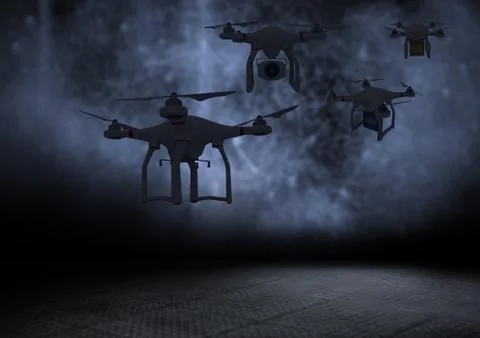 3D drones against dark background Stock Illustration