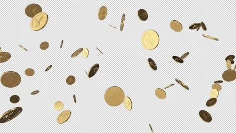 3D Drop Falling Saudi Arabia Riyal Coins with Alpha Channel Видео 220478555