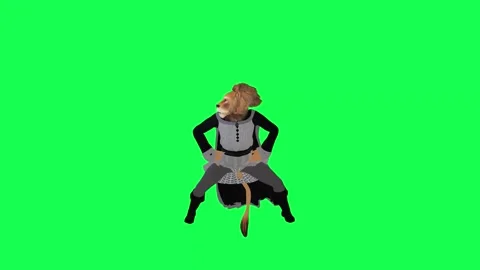 3d drunk lion in gray black dress dancing chicken chroma key isolated front Stock Footage 250110725