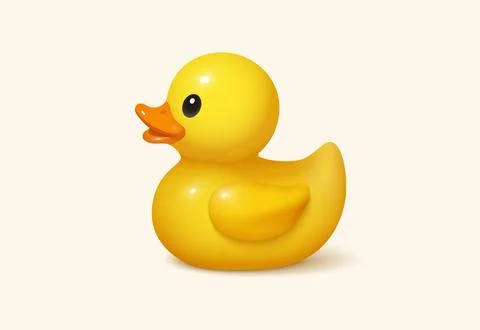 3d duck rubber yellow bathroom toy element side view. Yellow duck 3d kid baby Stock Illustration