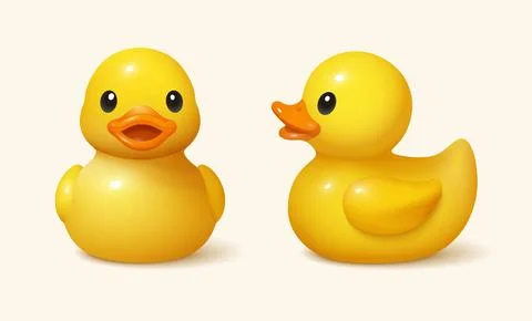 3d duck rubber yellow bathroom toy element. Yellow duck 3d kid baby rubber side Stock Illustration