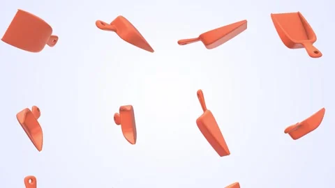 3D Dustpans Falling on a Light Background. Plastic Dust Pan 3D Animation. 4K Video stock 296591167