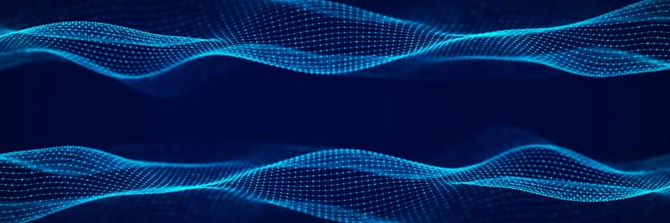 3d dynamic double digital wave. Smart technology wave. Flow digital structure Stock Illustration