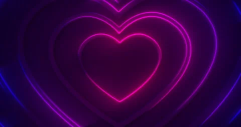 3d dynamic pink purple neon glowing hearts shaped lines on black background. Stock Footage 147489643