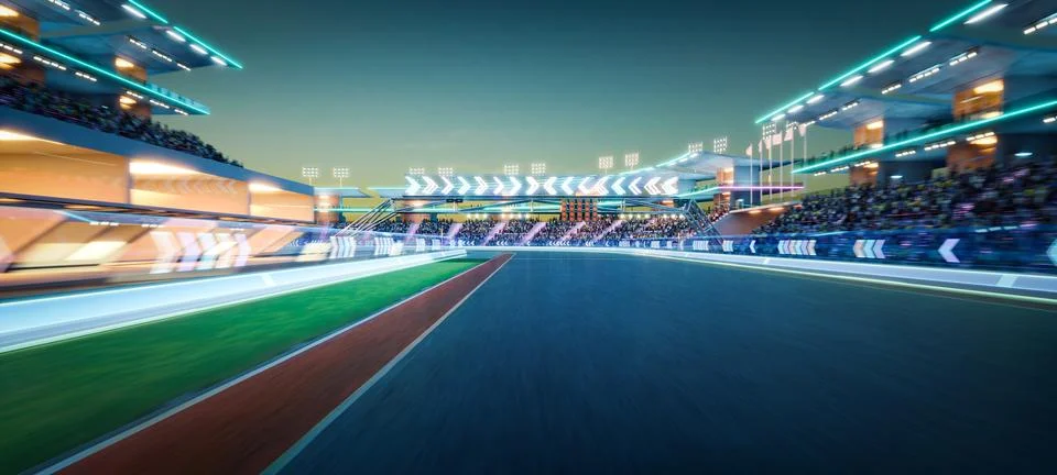 3D Dynamic racing track illuminated at dusk Stock Illustration