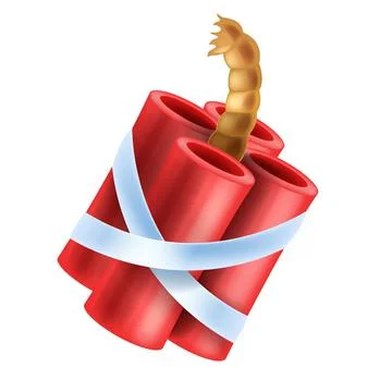 3D dynamite game icon, vector red firecracker petard isolated on white Stock Illustration