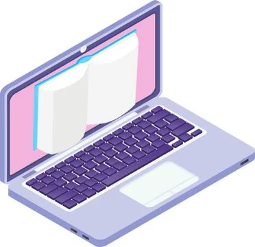 3d e-book on laptop screen icon symbol illustration Ilustración de archivo
