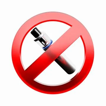 3D e cigarette with prohibition sign against white background Stock Photos
