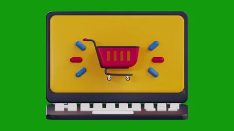 3D E-commerce Online Shopping on Laptop Animation, Green Screen Stock Footage 312079464