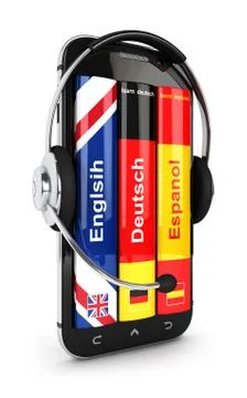 3d e-learning smartphone with headset Stock Illustration