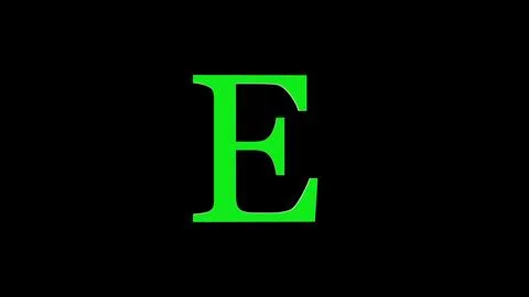 3d E letter logo loopable rotated green color black background Illustrazione stock