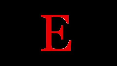 3d E letter logo loopable rotated red color black background Stock Illustration