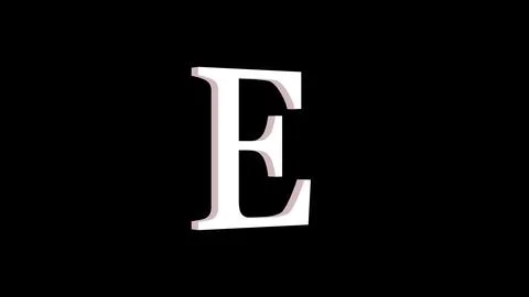 3d E letter logo loopable white color black background Illustrazione stock