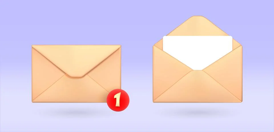 3D E-mail icon with notification. open mail, incoming mail 3d illustration. Illustrazione stock