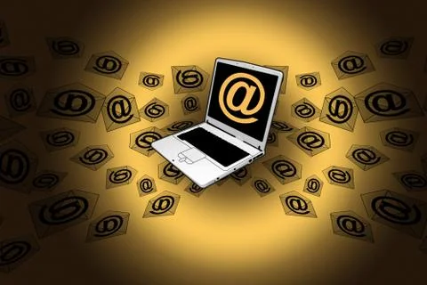 3d e-mail laptop golden flying messages Stock Illustration
